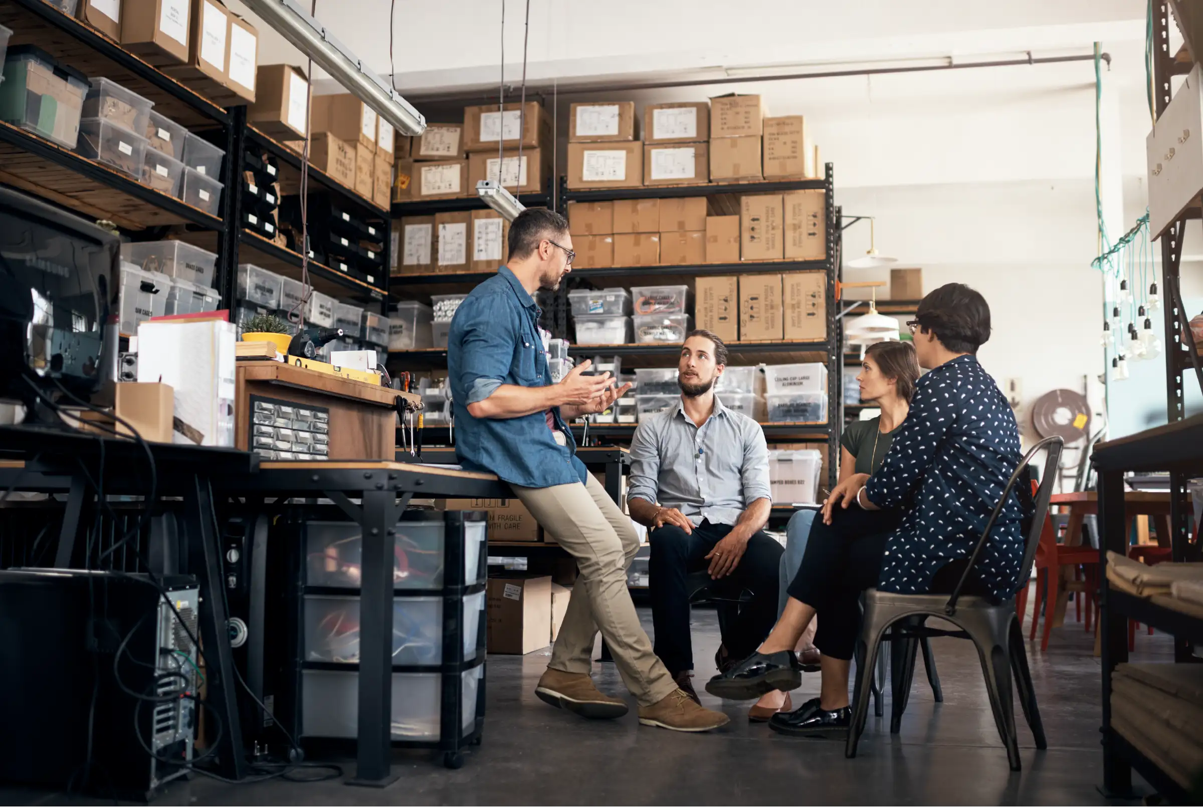 Group of people sitting in room in discussion