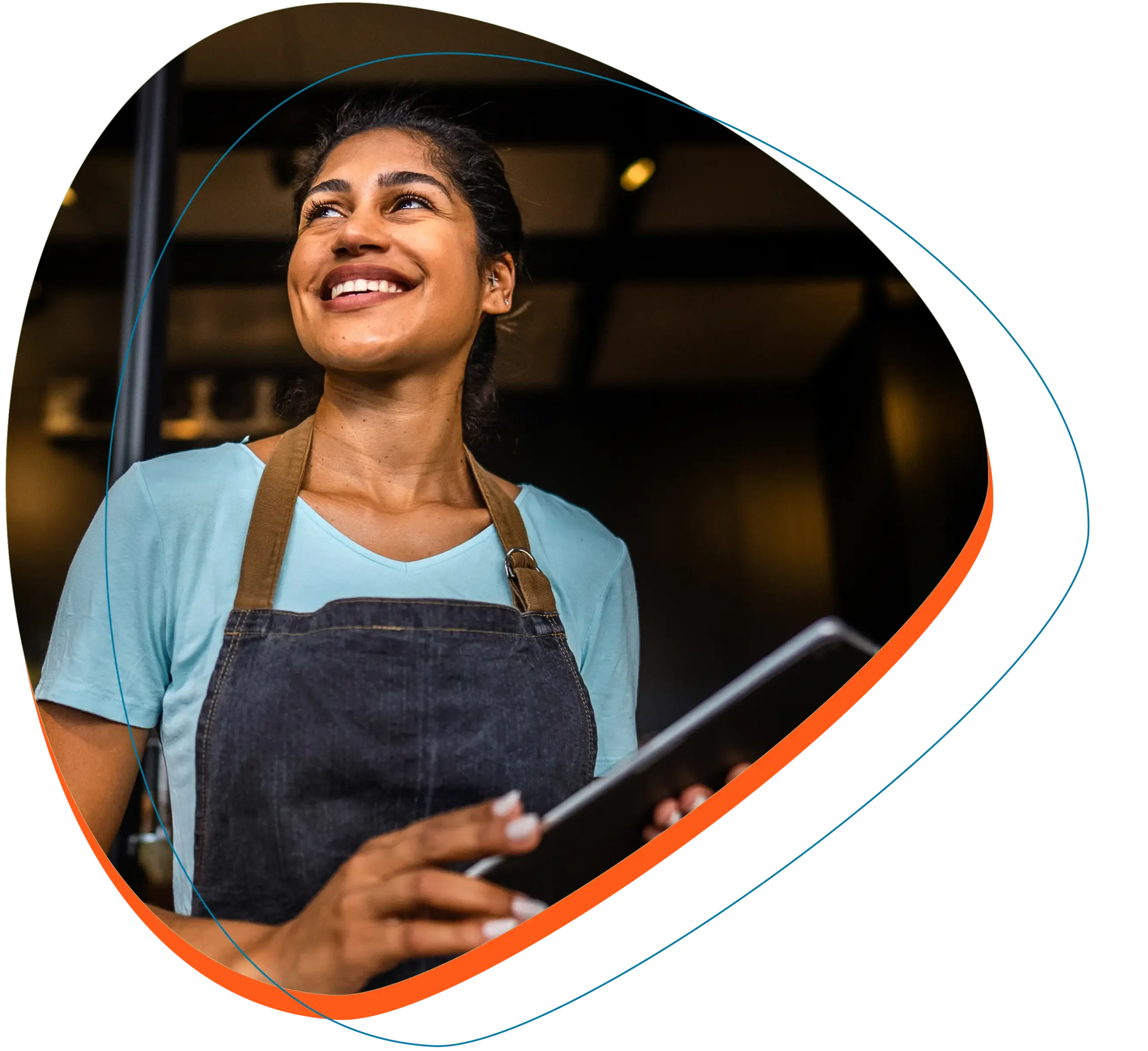 Female shop worker with iPad
