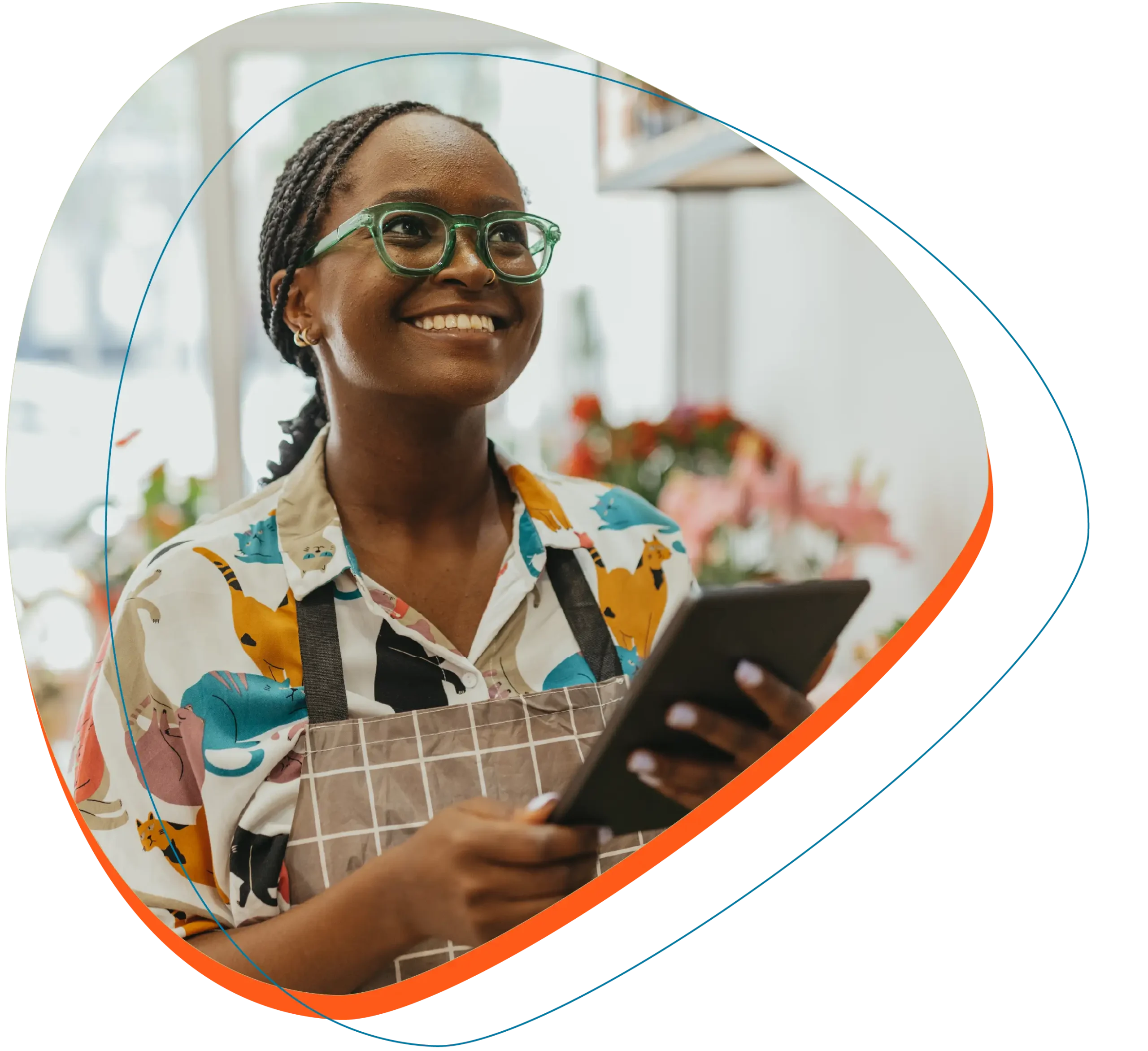 Female shop worker with tablet